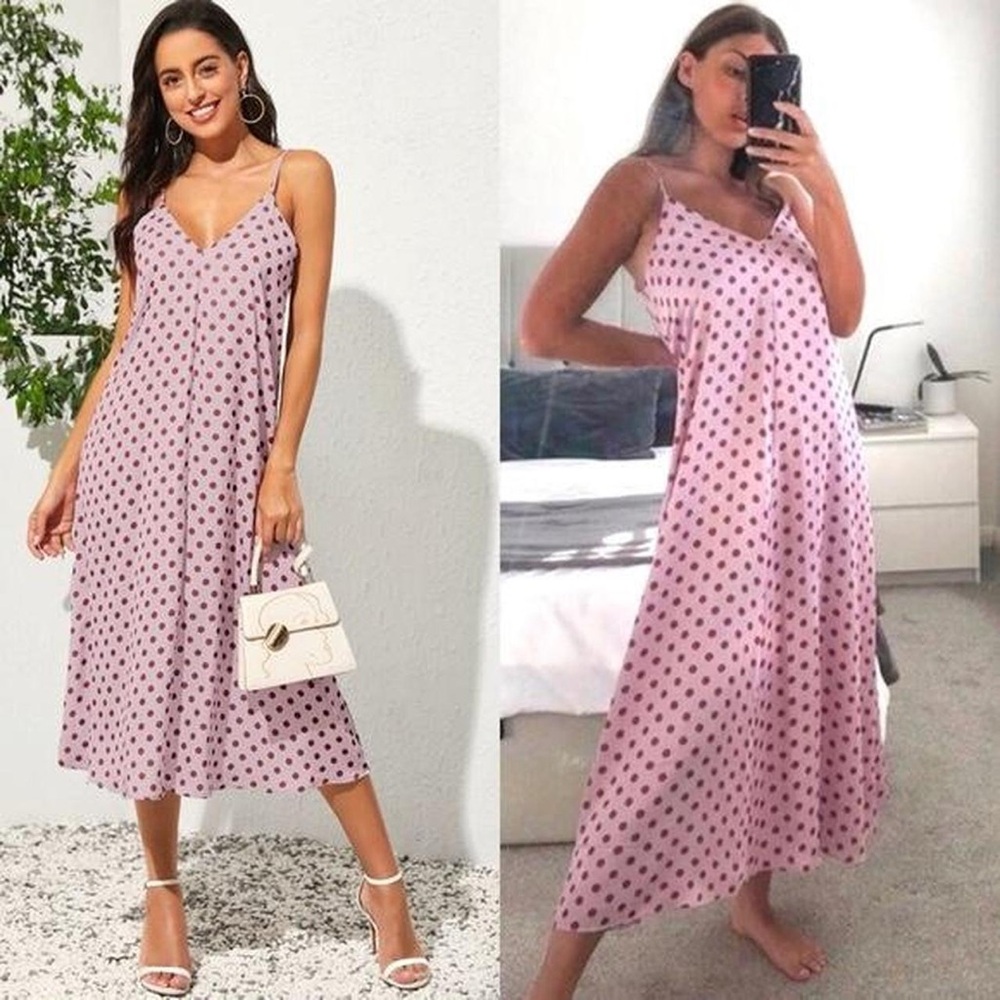 Zara Pink Maxi Dress with Black Polka Dots
